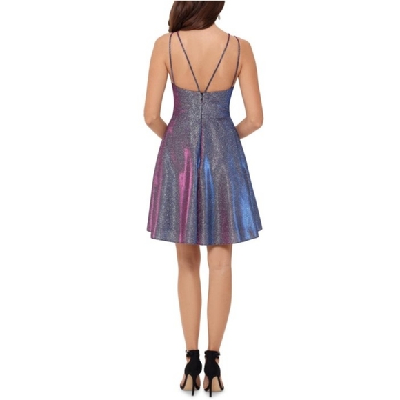 Xscape Metallic Shimmer Fit & Flare Cocktail Party Mini Skater Dress‎ Size 0 - Picture 6 of 13